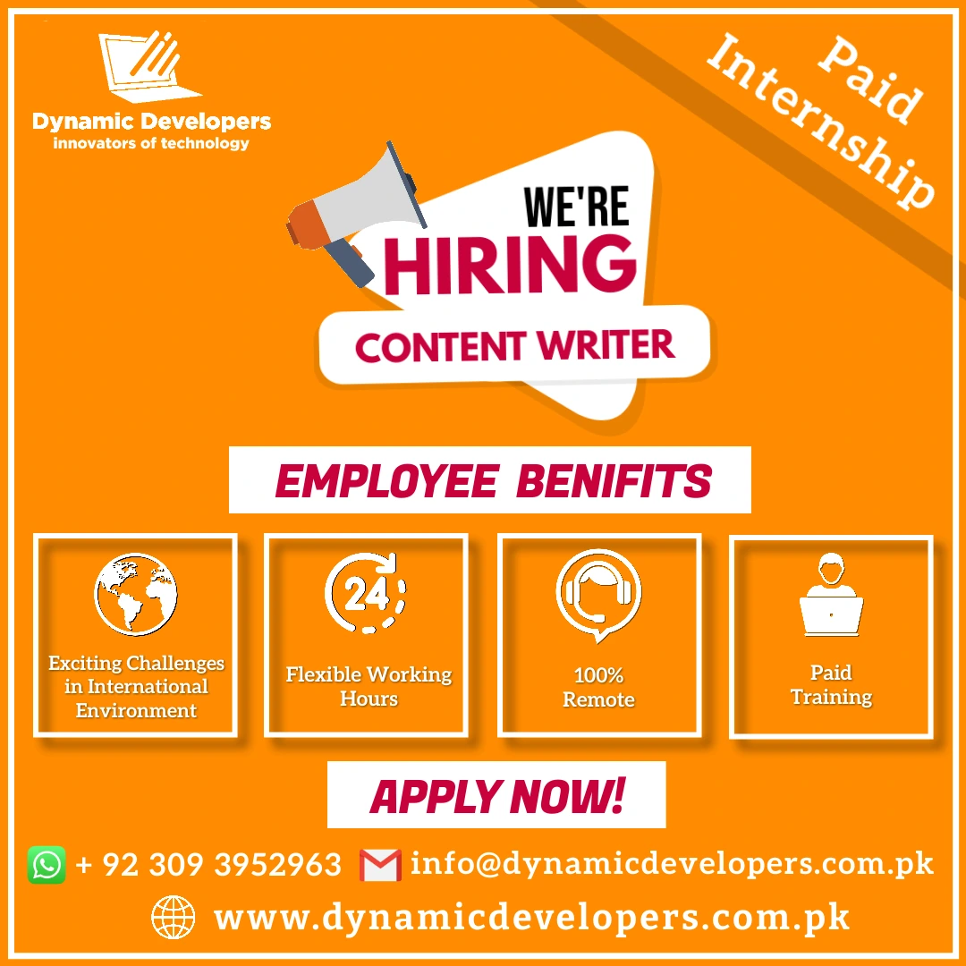 Content Writer Job, Dynamic Developers